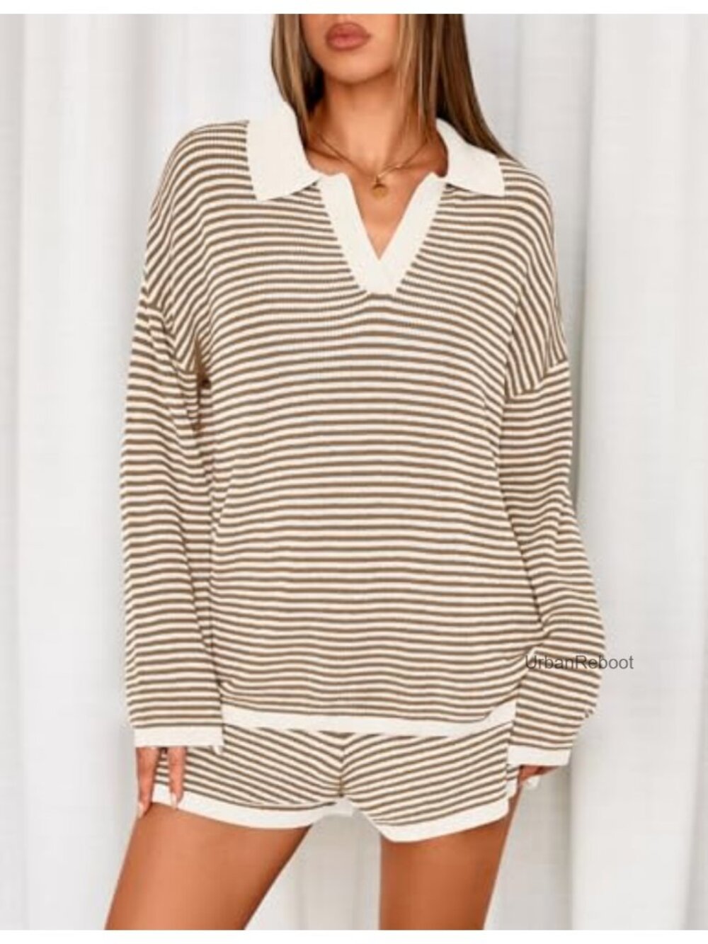 MEROKEETY Lounge Sets for Women 2 Piece Outfit Shorts Top Striped Knit